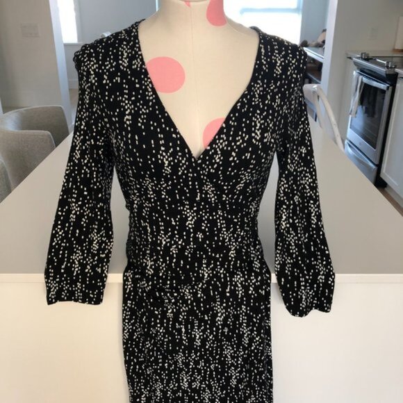 Gap Chelsea Mix Dot Print Long Sleeve Midi Wrap Dress in Black   White Size M - Picture 2 of 11